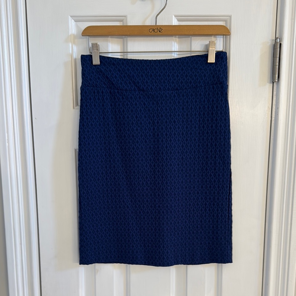 Margaret M Blue-on-Blue Ribbed Pencil Skirt Knee-Length